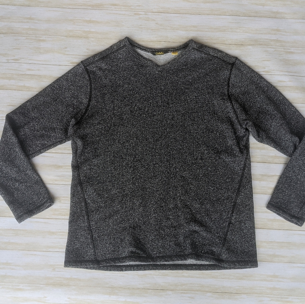 Cabelas Mens Gray Knit Long Sleeve V-neck Sweatshirt Sweater Size XL